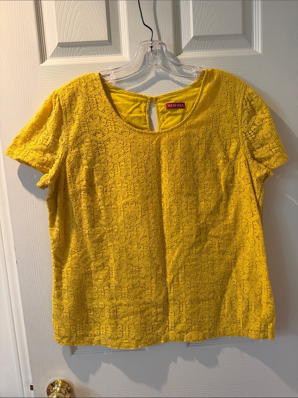 188 - Merona Bright Yellow Lace Short Sleeve Blouse
